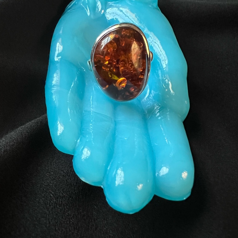 Amber Silver Ring - image 3